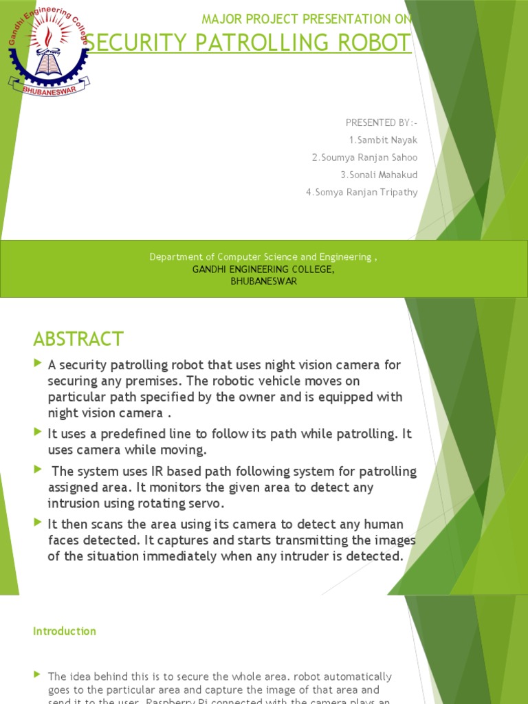Security Patrolling Robot: Major Project Presentation On | PDF ...