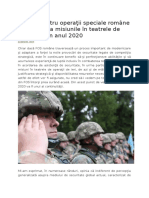 Forţele Pentru Operaţii Speciale Române Vor Continua Misiunile În Teatrele de Operaţii Şi În Anul 2020