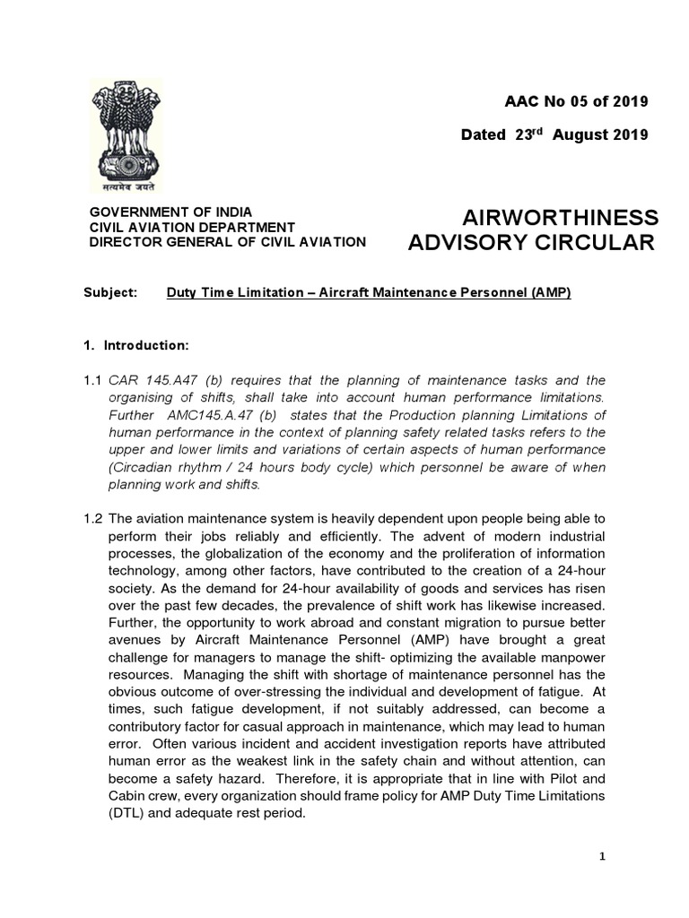 Airworthiness Advisory Circular Government of India Civil Aviation Department Director General