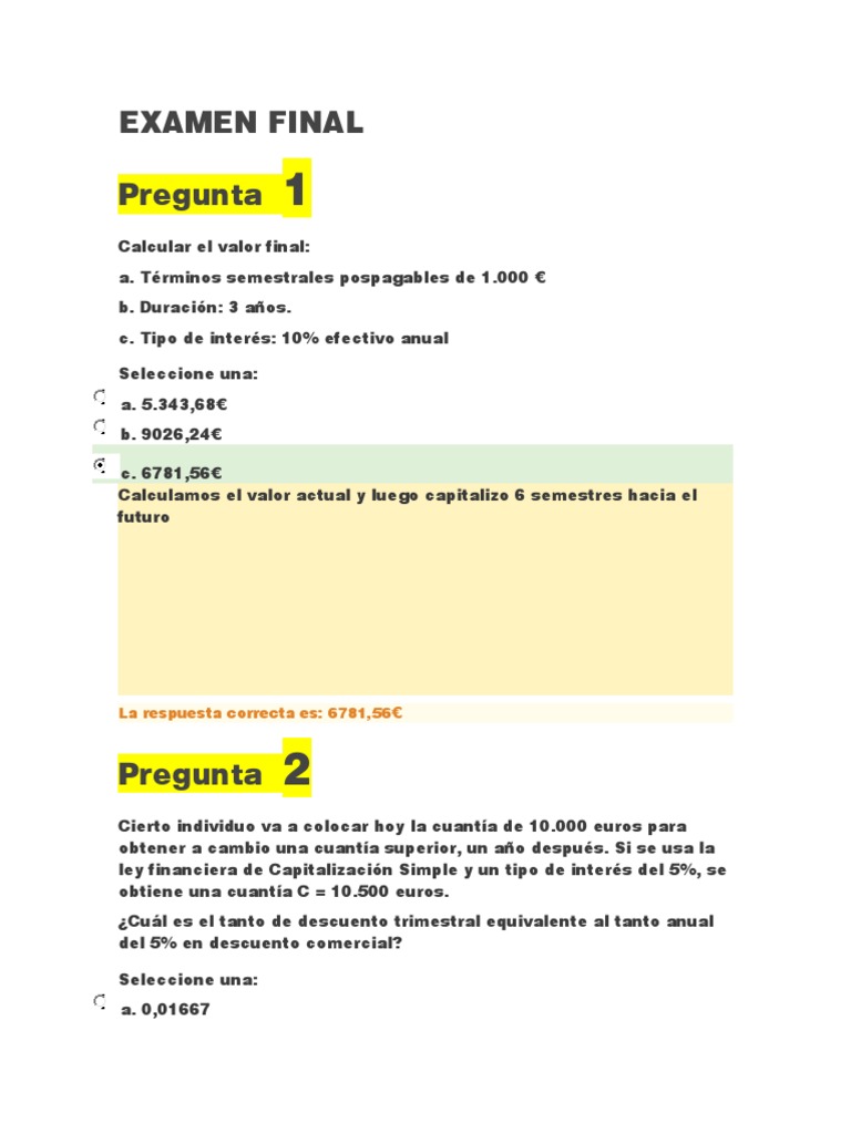 Examen Final Matemáticas Financieras | PDF | Tasas de interés | Interés