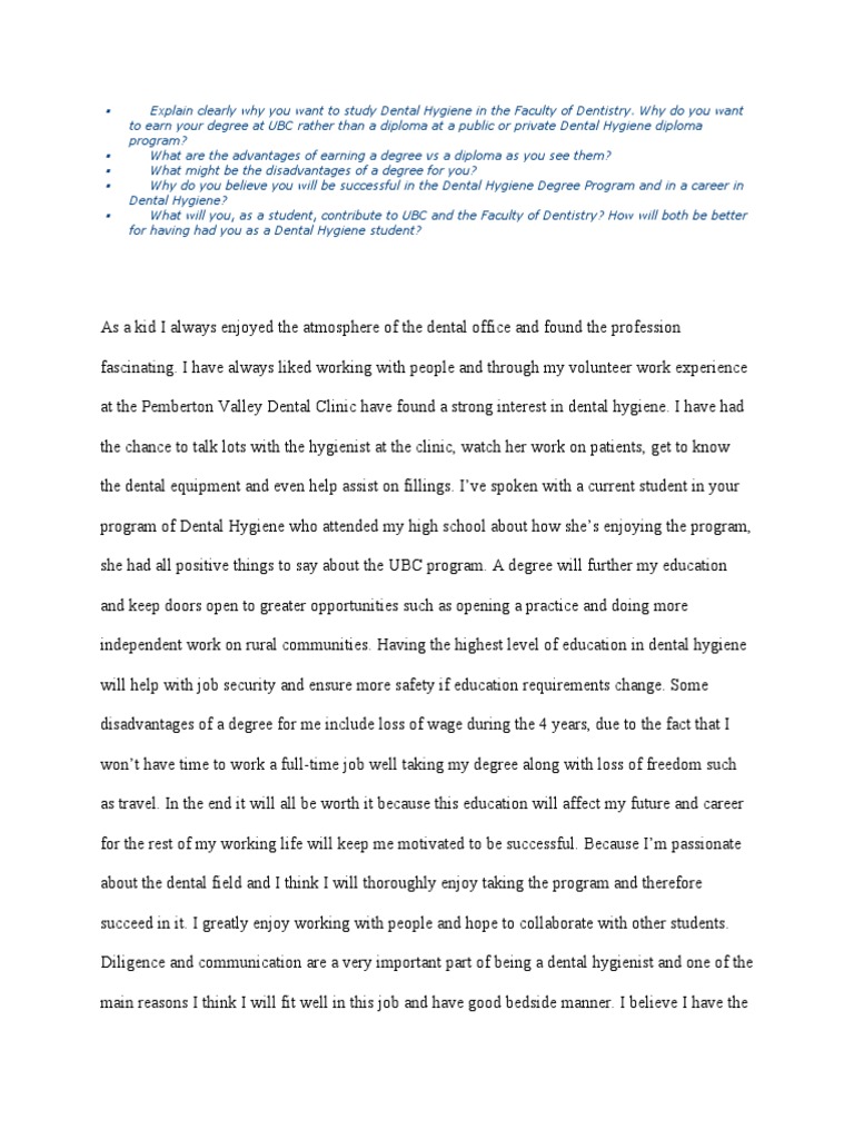 Ubc Application PDF Dental Hygienist Dentistry