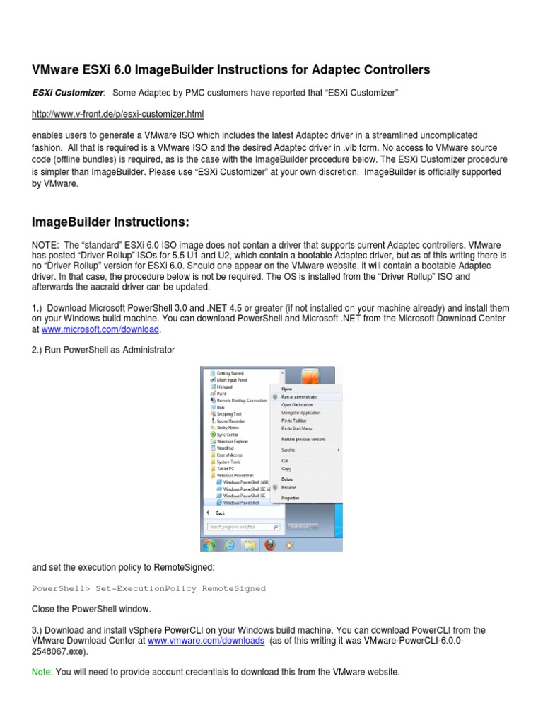 ESXi 6.0 ImageBuilder Instructions For Adaptec RAID Controllers PDF
