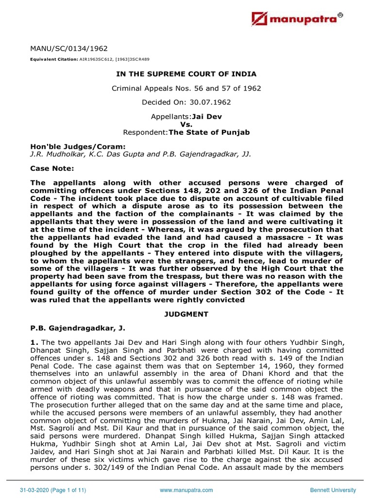 Supreme Court Ruling on Land Dispute Murder | PDF | Assault | Sentence ...