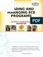 Leading and Managing Ece Programs: Sahara Y. Sanggacala Reporter