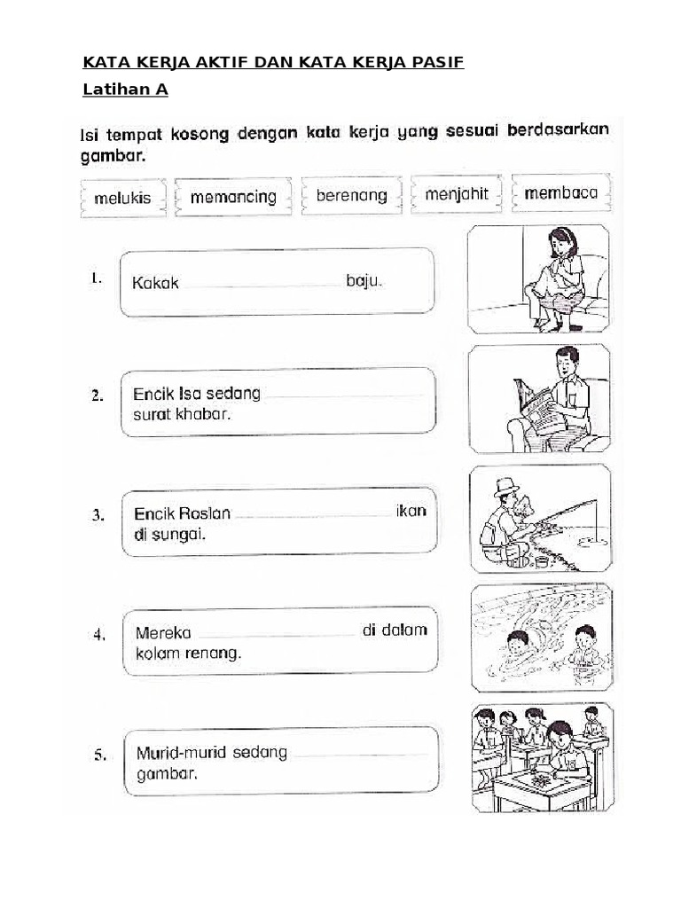 Bahasa Melayu Tahun 1 Latihan Kata Kerja Kata Kerja Pasif Pdf