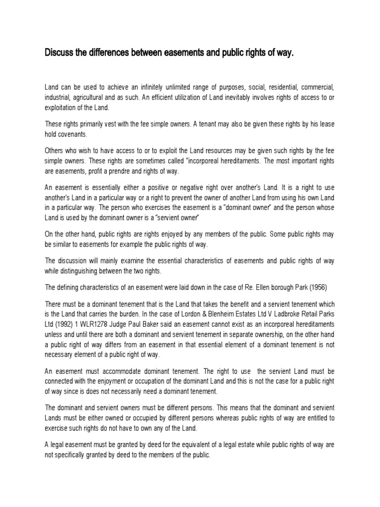 Discuss The Differences Between Easements and Public Rights of Way