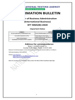 Information Bulletin: Master of Business Administration (International Business) IIFT MBA (IB) - 2020