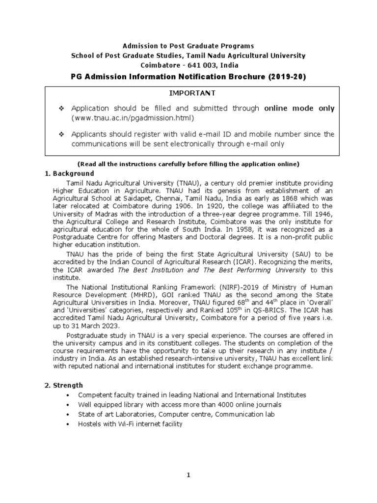 PGInformationBrochure2019 PDF | PDF | Master Of Science | Postgraduate ...