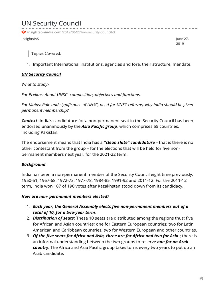 India’s Bid for UNSC Permanent Membership | PDF | United Nations ...