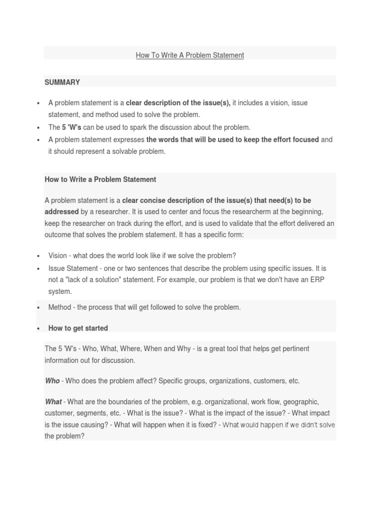 How To Write A Problem Statement  PDF  Business  Economies
