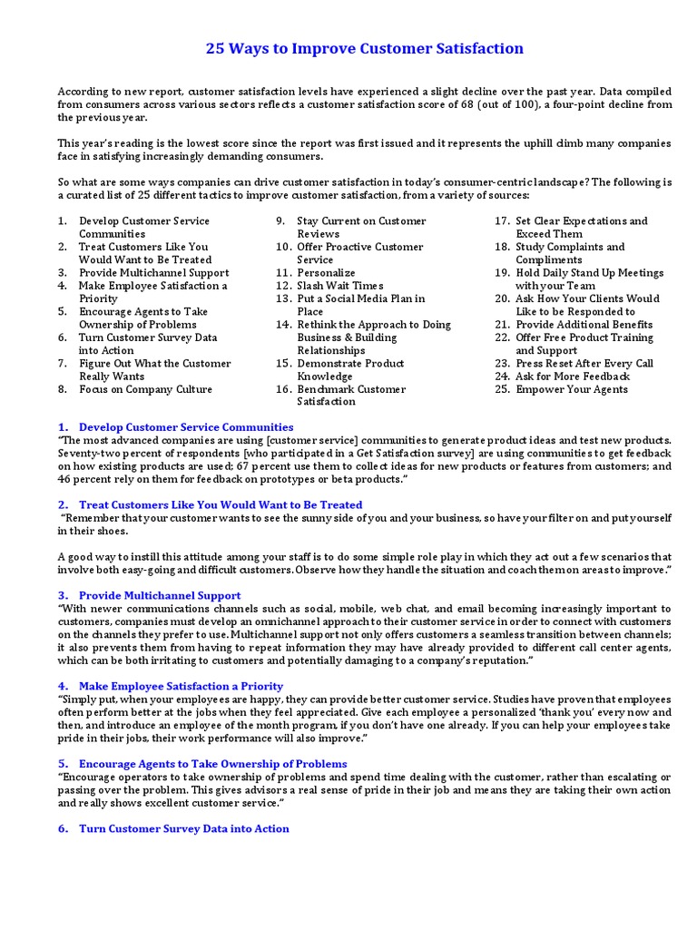 25 Strategies to Enhance Customer Satisfaction | PDF | Customer ...