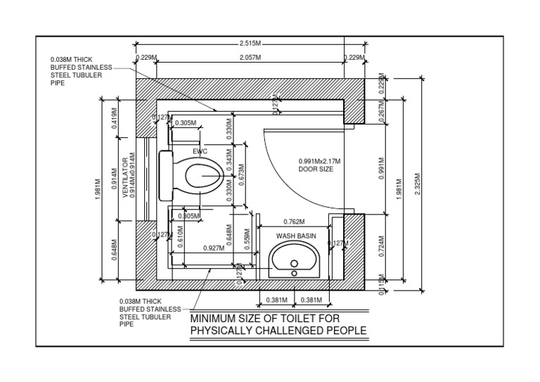 Drawing For Minimum Size of Toilet For Physically Challenged PDF PDF
