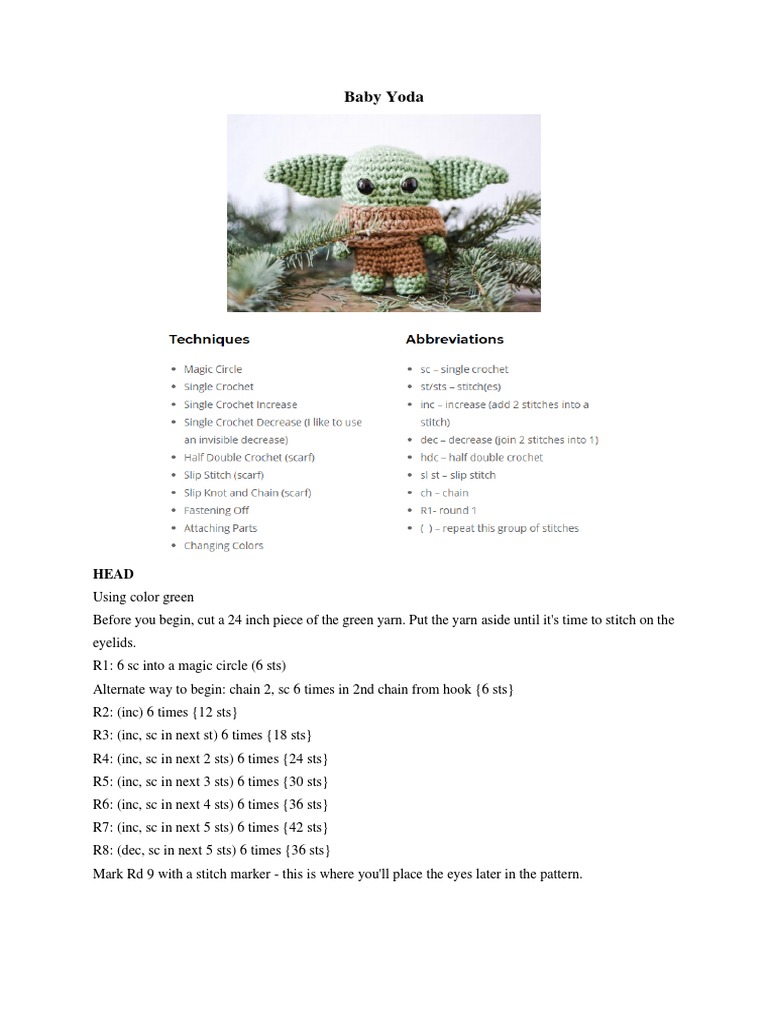 Free Baby Yoda Crochet Pattern | PDF | Textiles | Textile Arts