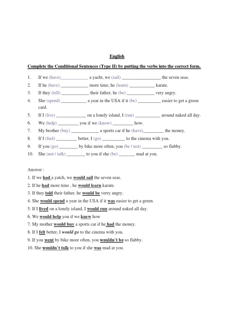 Type II Conditional Sentence Exercises | PDF