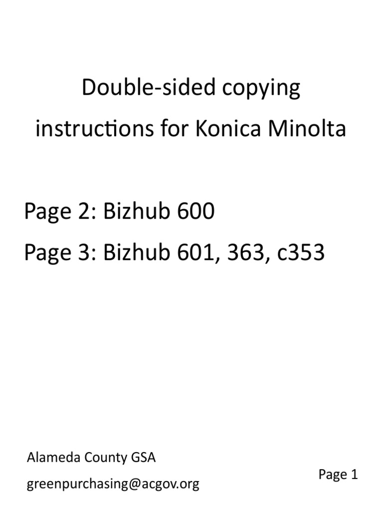 Double-Sided Copying Instructions For Konica Minolta: Alameda County ...