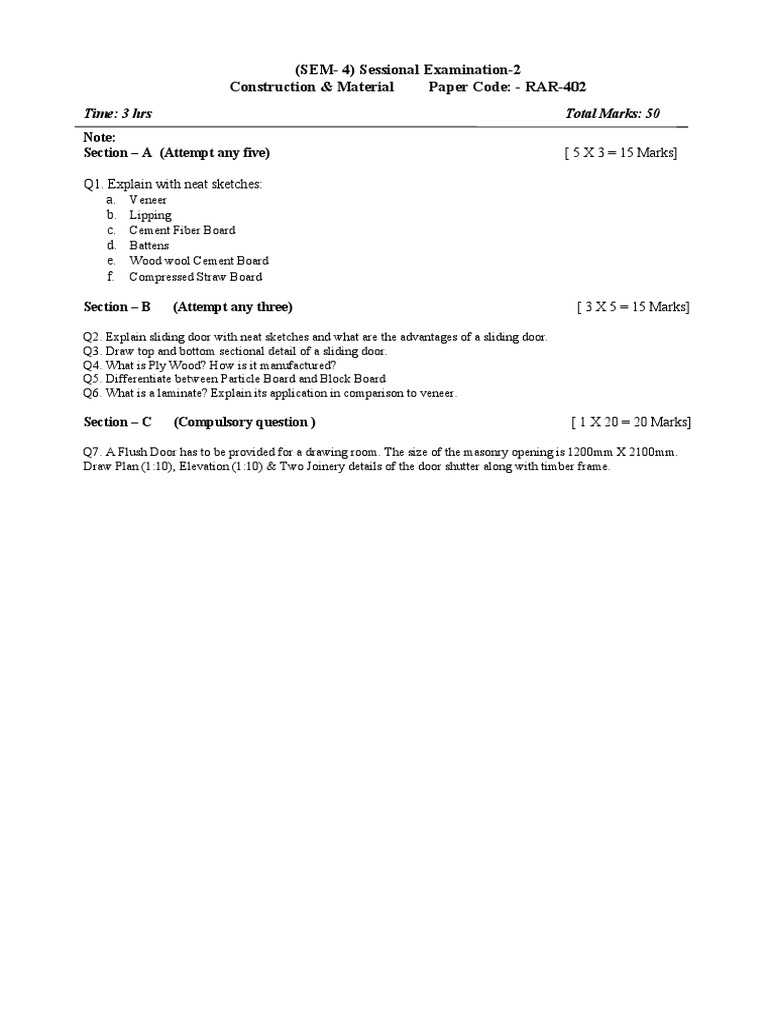 Construction Question Paper PDF