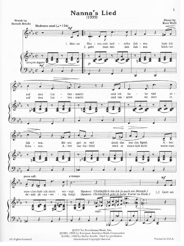 Kurt Weill - Nanna's Lied | PDF