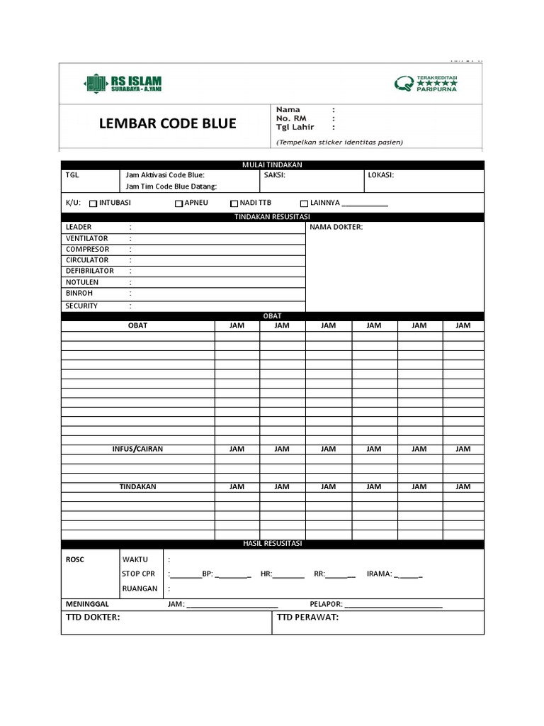 Prosedur Tindakan Code Blue Rumah Sakit | PDF | Bisnis