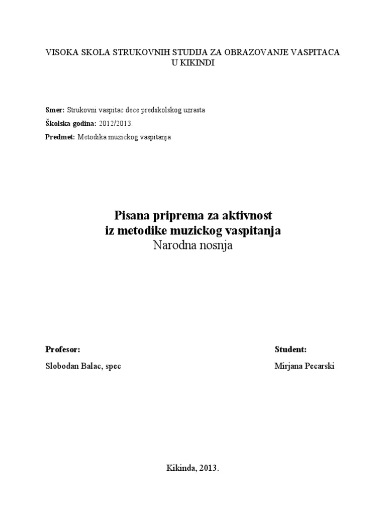 Pisana priprema iz metodike upoznavanja okoline