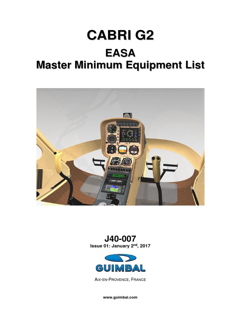 J40007 Issue 01 Cabri G2 EASA Master Minimum Equipment List