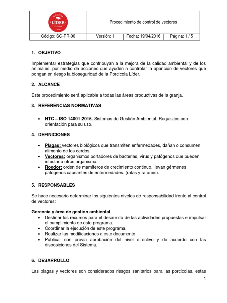 Procedimiento de Control de Vectores | PDF | Plaga (organismo) | Cerdo ...