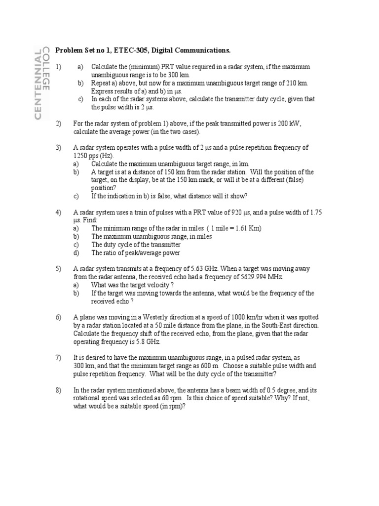 Problem Set No 1, ETEC-305, Digital Communications | PDF | Signal To ...