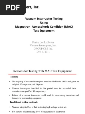 MAC Testing for Vacuum Interrupters | PDF | Vacuum | Inductor