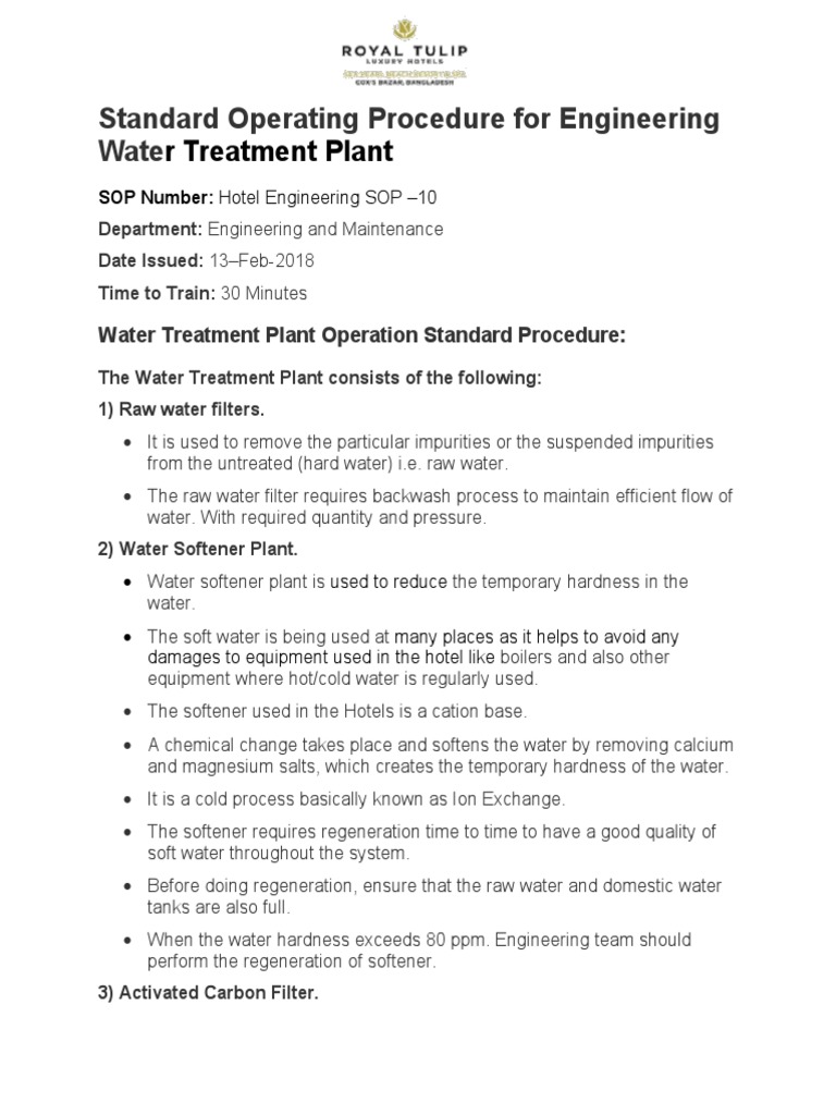 Standard Operating Procedure for Engineering 02 | Water Purification ...