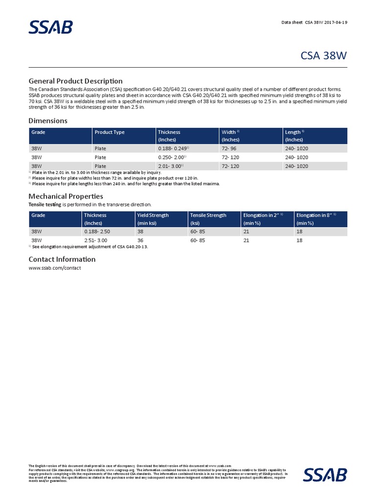 CSA 38W Datasheet | PDF | Specification (Technical Standard) | Building ...