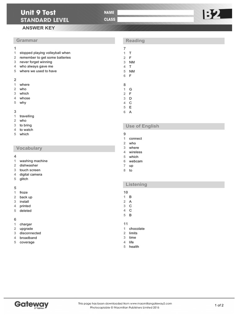 B2 UNIT 9 Test Answer Key Standard | PDF | Communication