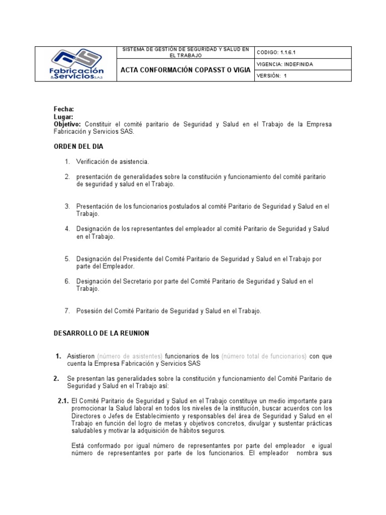 Acta de Conformación del COPASST | PDF | Gobierno | Salud y bienestar