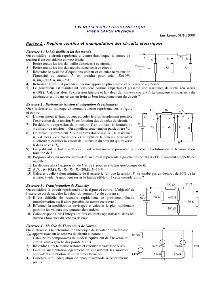 Quelle Est L expression De La Résistance équivalente Au Schéma Ci dessus EXERCICES DELECTROCINETIQUE Prepa CAPES | PDF | Impédance (électricité) |  Puissance (physique)