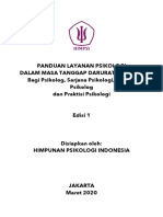 Panduan Layanan Psikologi Dalam Masa Tanggap Darurat Covid-19 Bagi Psikolog, Sarjana Psikologi, Asisten Psikolog Dan Praktisi Psikologi