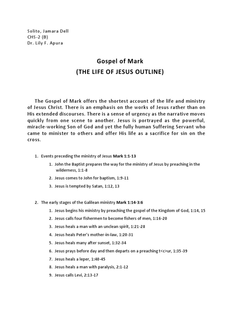 Gospel of Mark LIFE OF JESUS OUTLINE PDF | PDF | Ministry Of Jesus ...