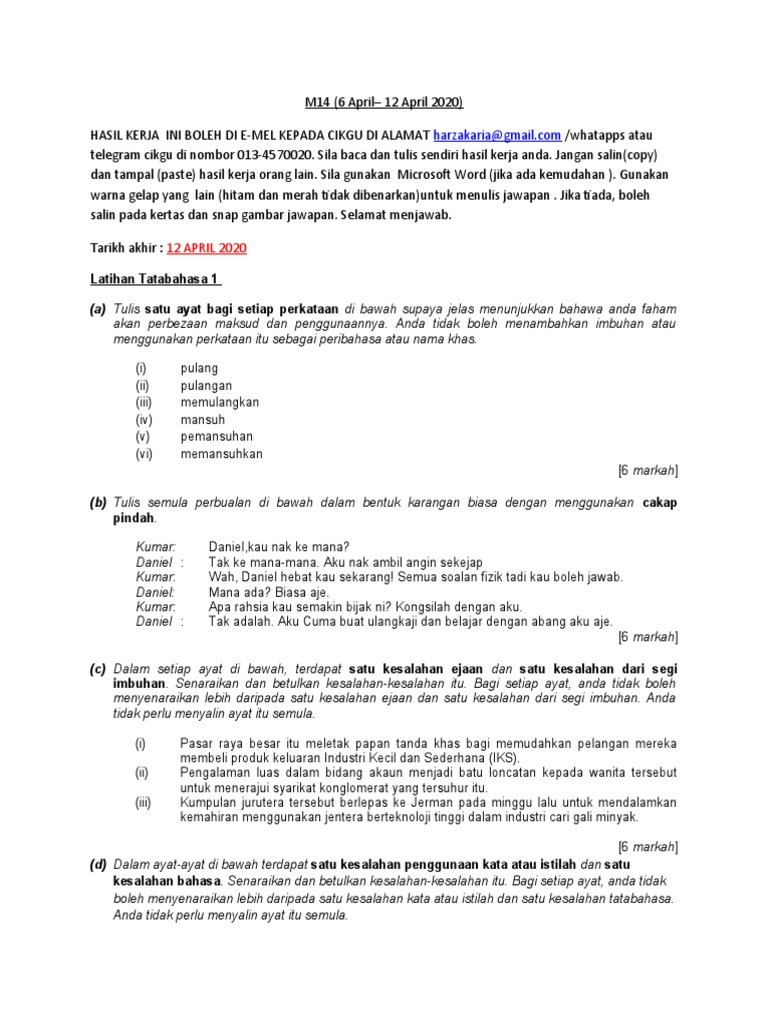 Kerja Tatabahasa M14 Pdf
