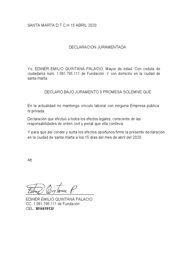 Carta Declaracion Juramentada PDF