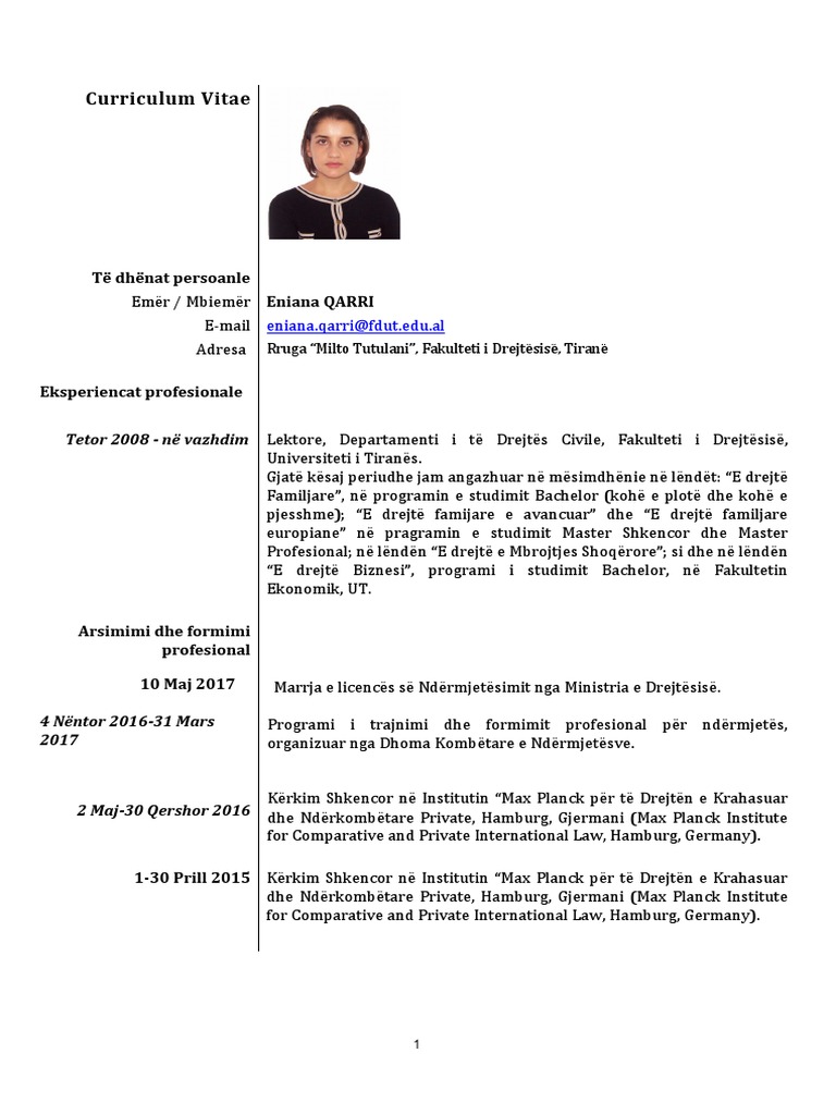 CV Eniana Qarri Shqip Update Shtator 2017 | PDF