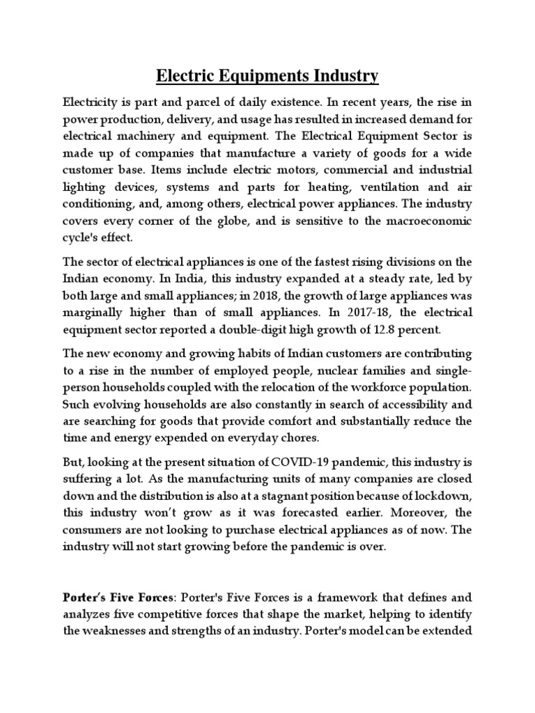 Electrical Equipment Industry 2020 PDF Business Economies