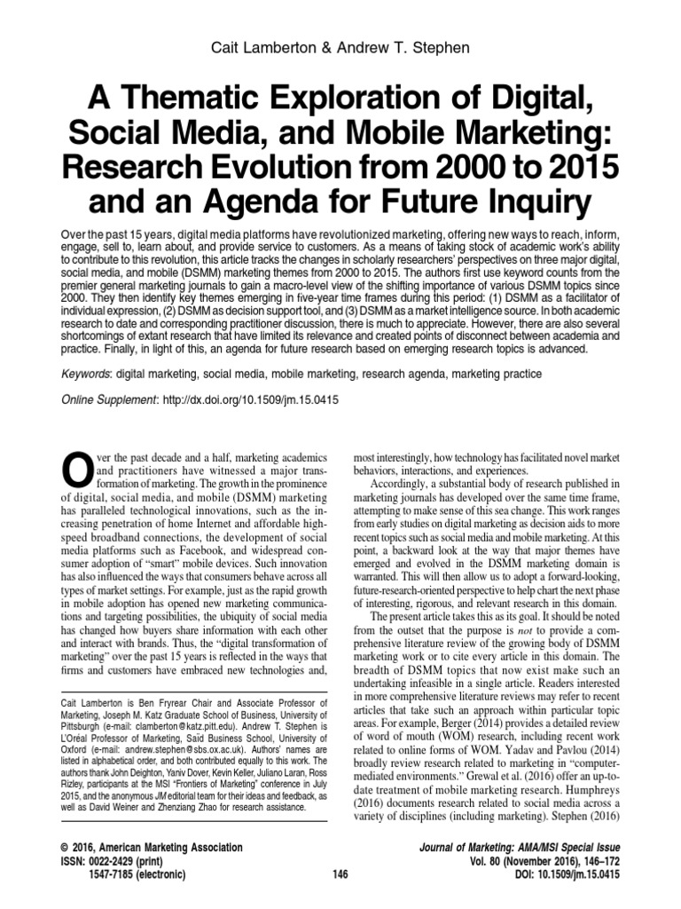 Thematic Exploration Of Digital Social Media And Mobile Marketing Pdf Pdf Social Media