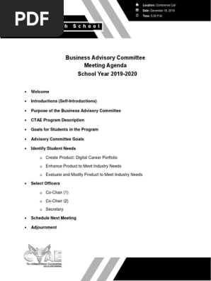 Business Advisory Meeting Agenda (Fall)