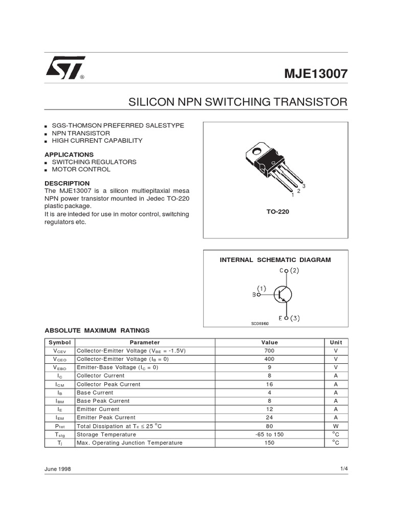 Silicon NPN Switching Transistor Applications PDF Bipolar Junction