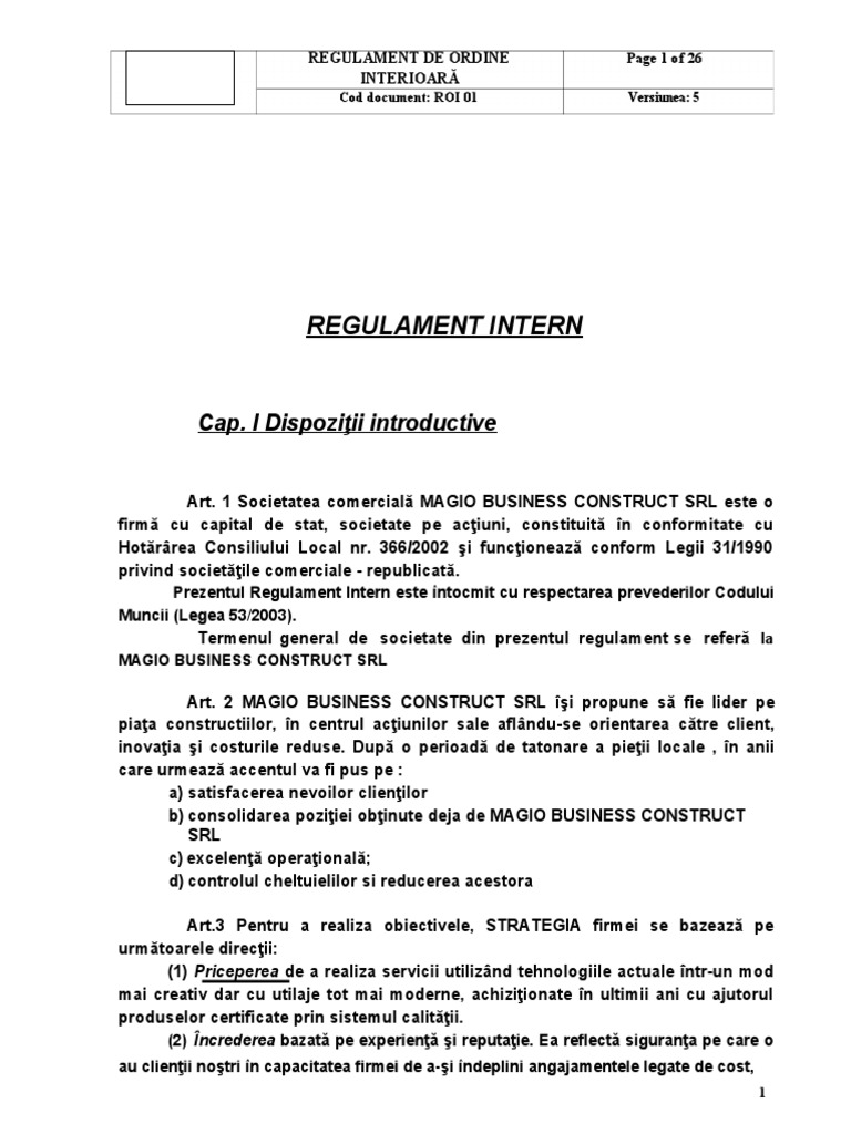 Regulament Intern Magio Model Firma Constructii PDF