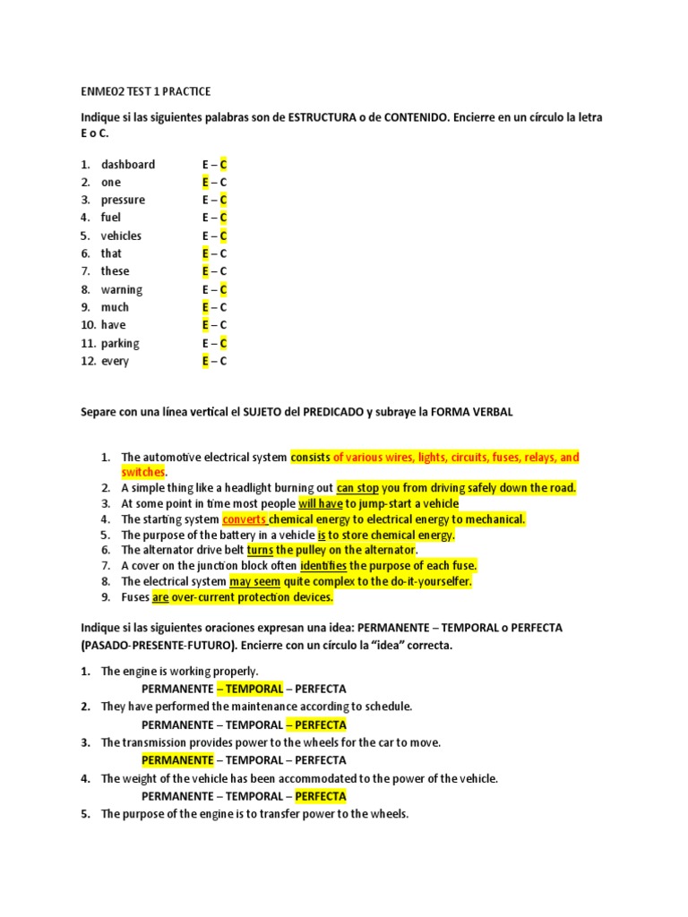 ENME02 Test 1 Practice Guide | PDF | Vehicles | Fuse (Electrical)