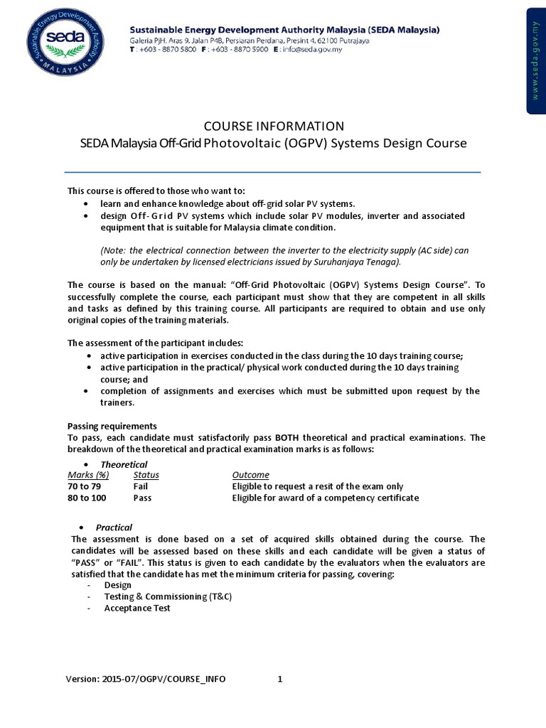 OGPV Course Information | PDF | Photovoltaics | Test (Assessment)