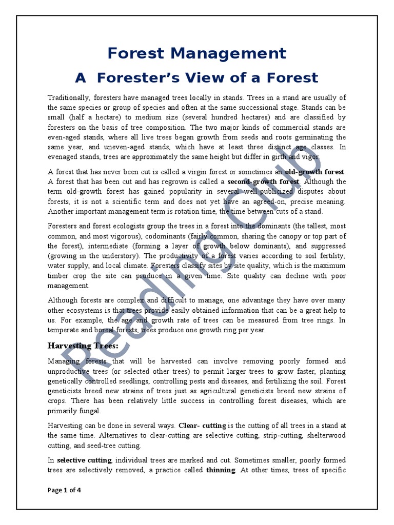 Forest Management A Forester S View Of A Forest Pdf Forests Trees