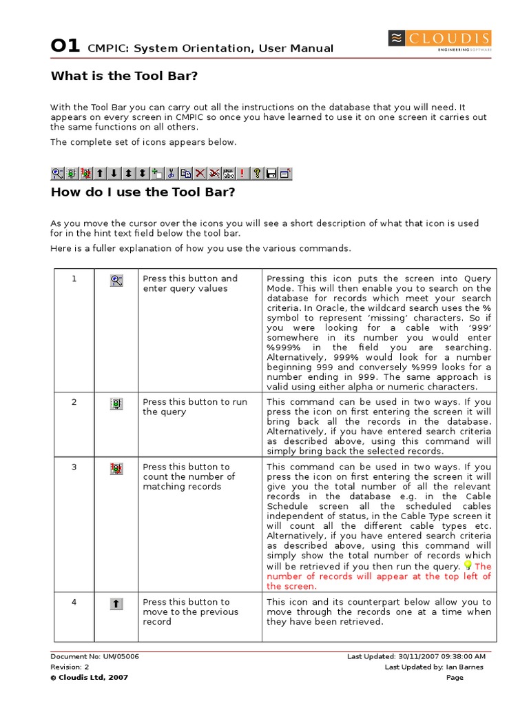 CMPIC User Manual: Tool Bar Guide | PDF | Icon (Computing) | Databases