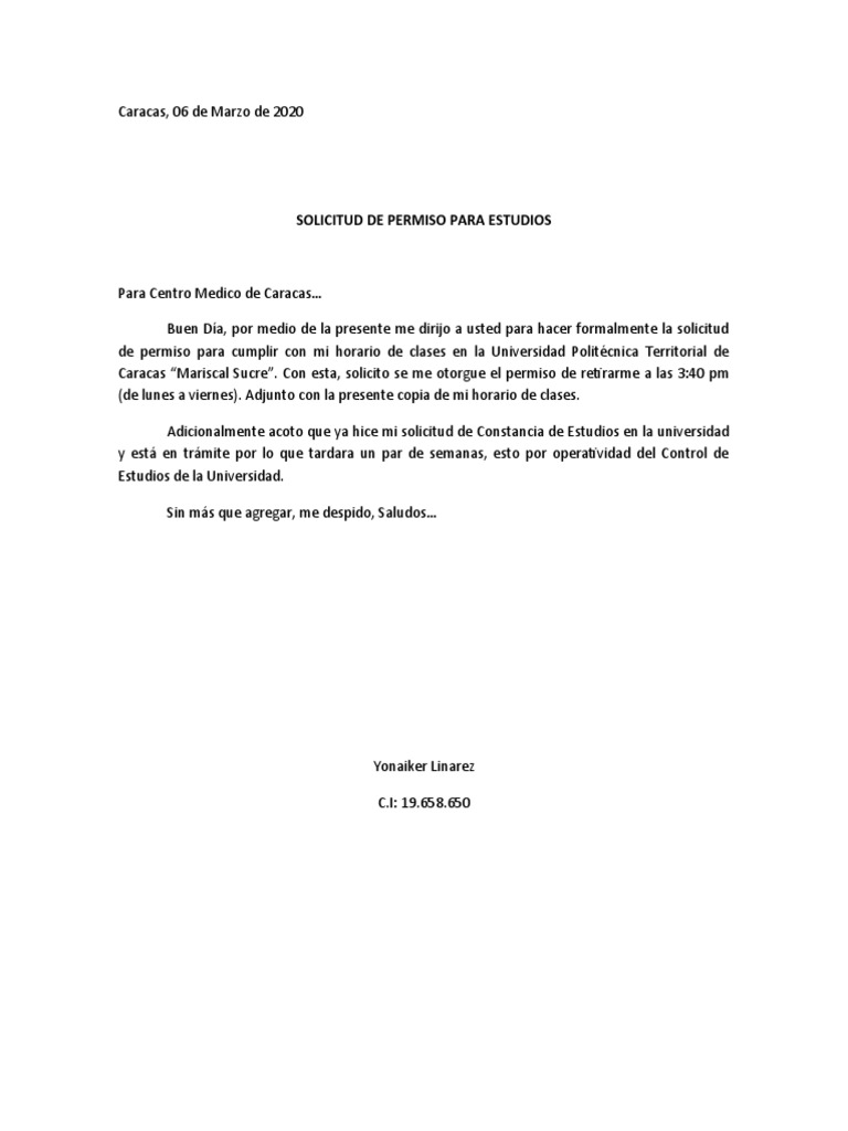 Solicitud de Permiso Por Estudios PDF