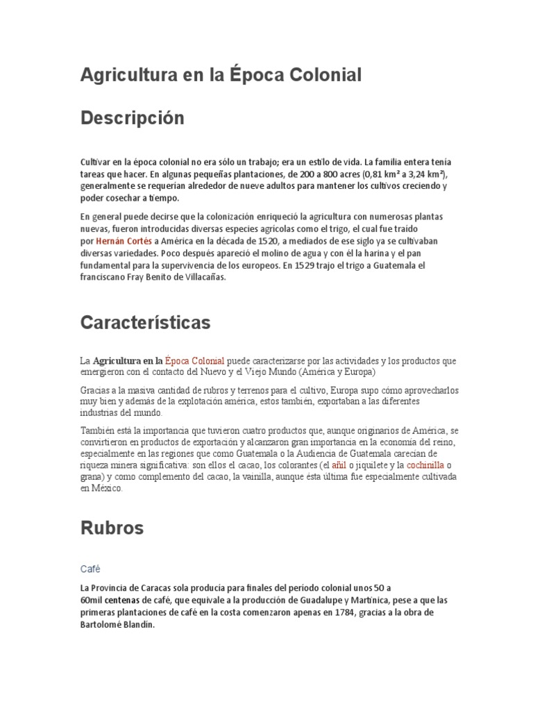Agricultura en La Epoca Colonial | PDF | Venezuela | Agricultura