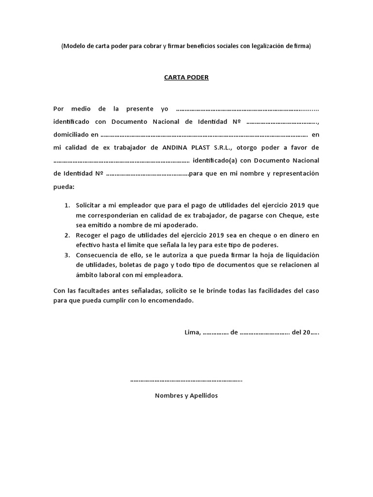 CARTA PODER PARA COBRO DE Utilidades | PDF | Gobierno | Business
