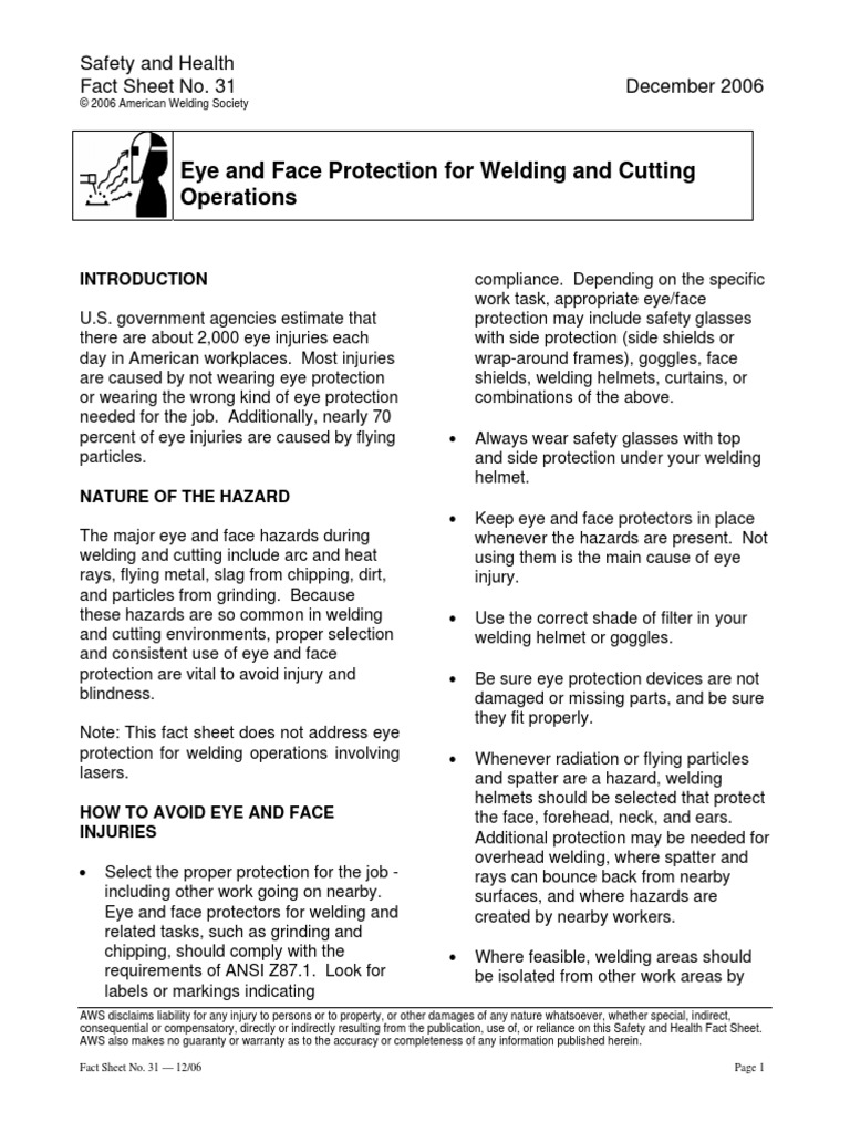 Eye and Face Protection For Welding and Cutting Operations PDF